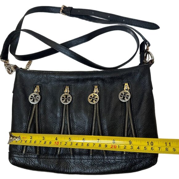 Tory Burch Crossbody Leather Bag Black Gold Logos Zipper Limited Edition - Picture 4 of 9